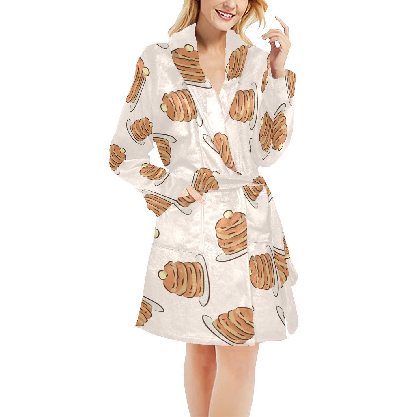 Pancake Pattern Print Design A01 Women's Fleece Robe