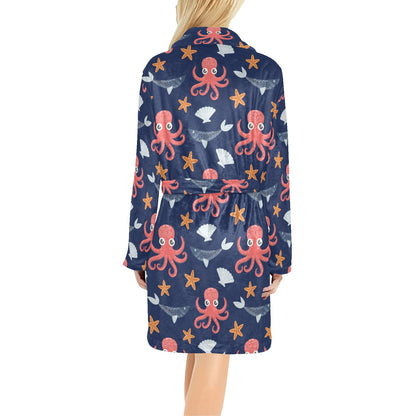 Octopus Pattern Print Design A04 Women's Fleece Robe