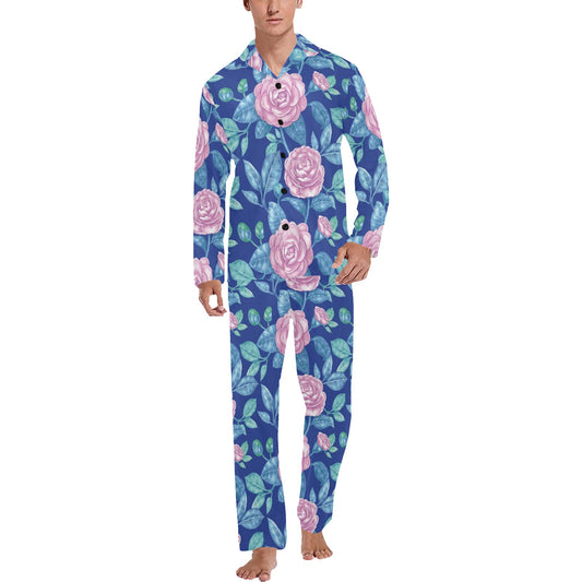 Camellia Pattern Print Design CM05 Men's Long Pajama Set
