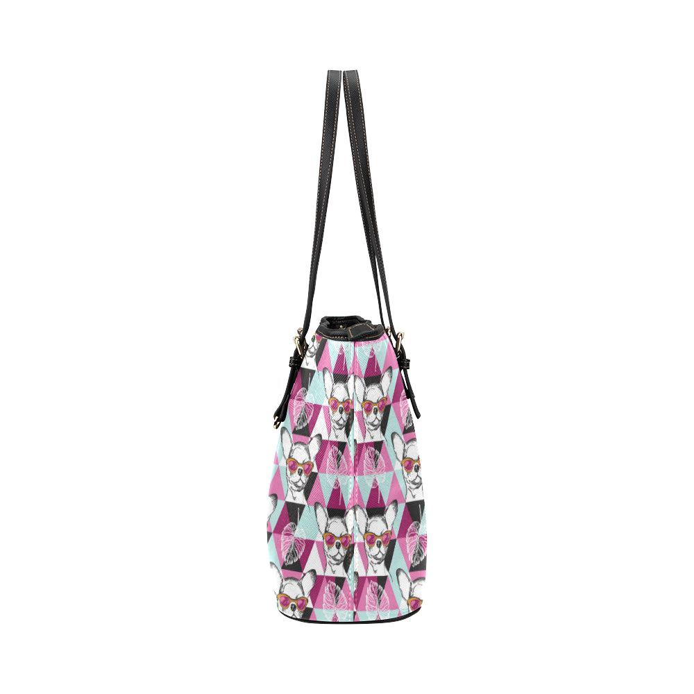 Chihuahua Cute Triangle Pattern Leather Tote Bag