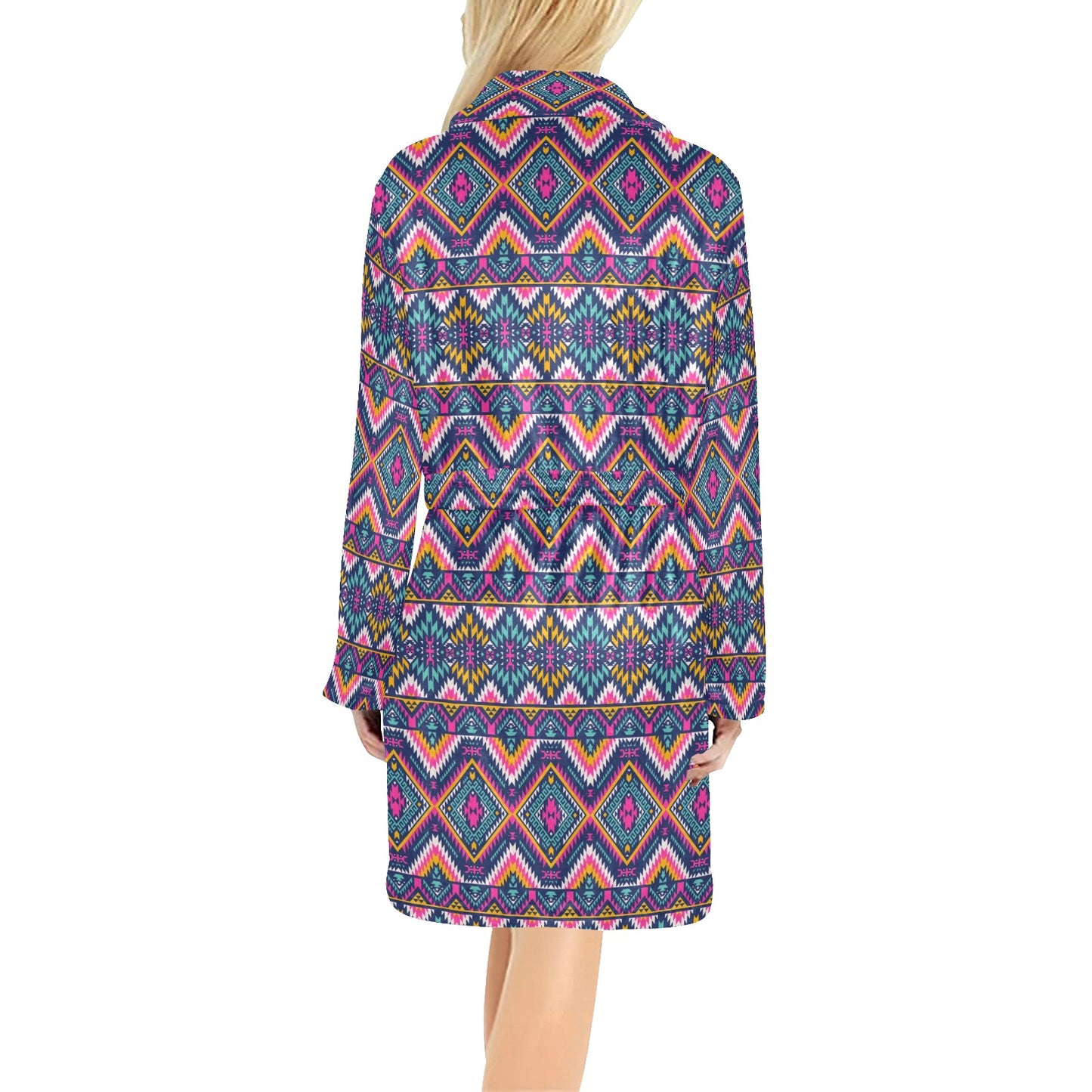Indian Navajo Pink Themed Design Print Women's Fleece Robe