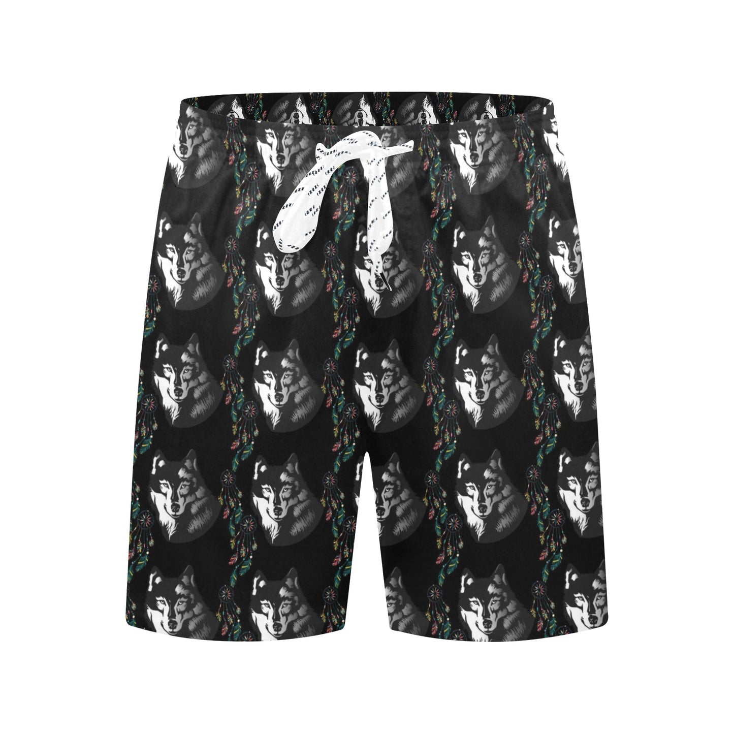 Wolf Black Dream Catcher Design Print Men's Swim Trunks Beach Shorts