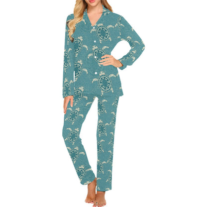 Sea Turtle Pattern Print Design T02 Women's Long Pajama Set