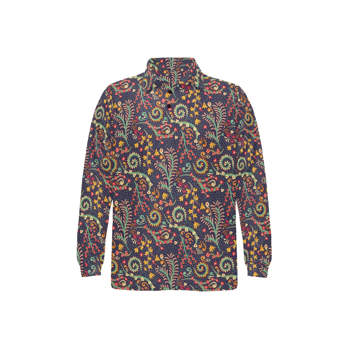 Bohemian Pattern Print Design 08 Long Sleeve Polo Shirt For Men's