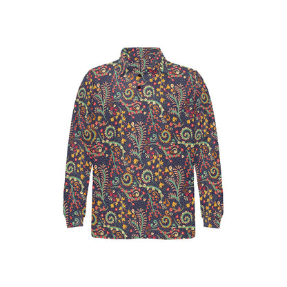 Bohemian Pattern Print Design 08 Long Sleeve Polo Shirt For Men's
