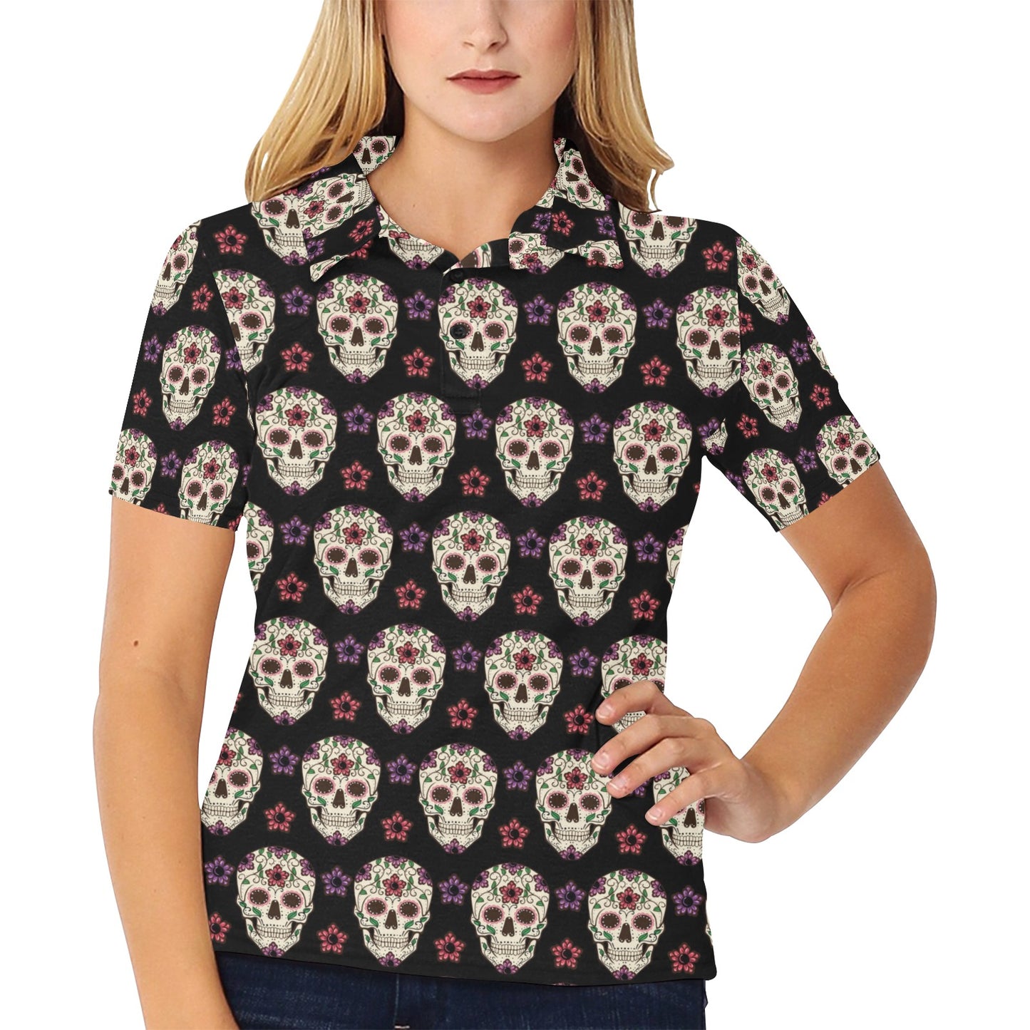 Sugar Skull Print Design LKS304 Women's Polo Shirt