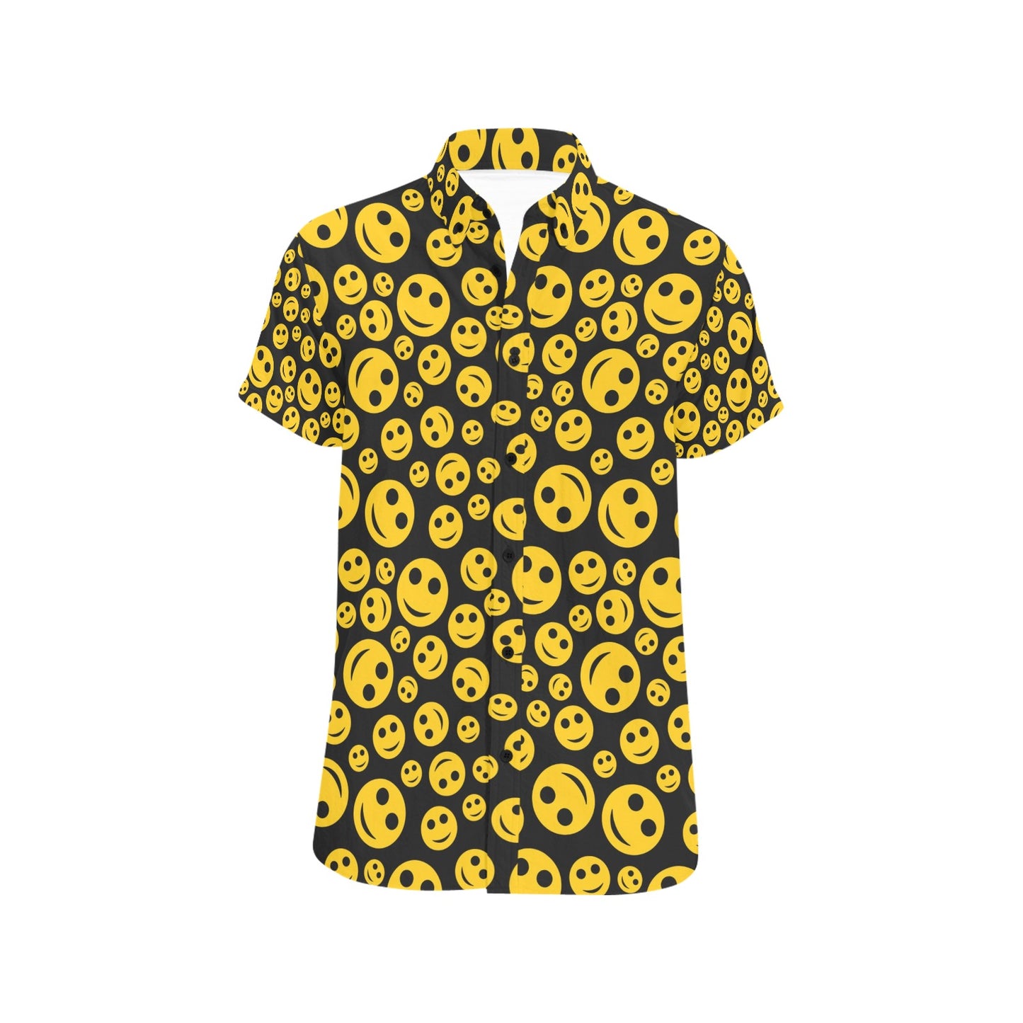 Smiley Face Emoji Print Design LKS304 Men Short Sleeve Button Up Shirt