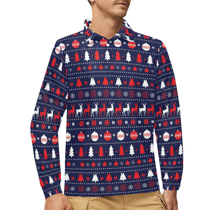 Reindeer Print Design LKS404 Long Sleeve Polo Shirt For Men's