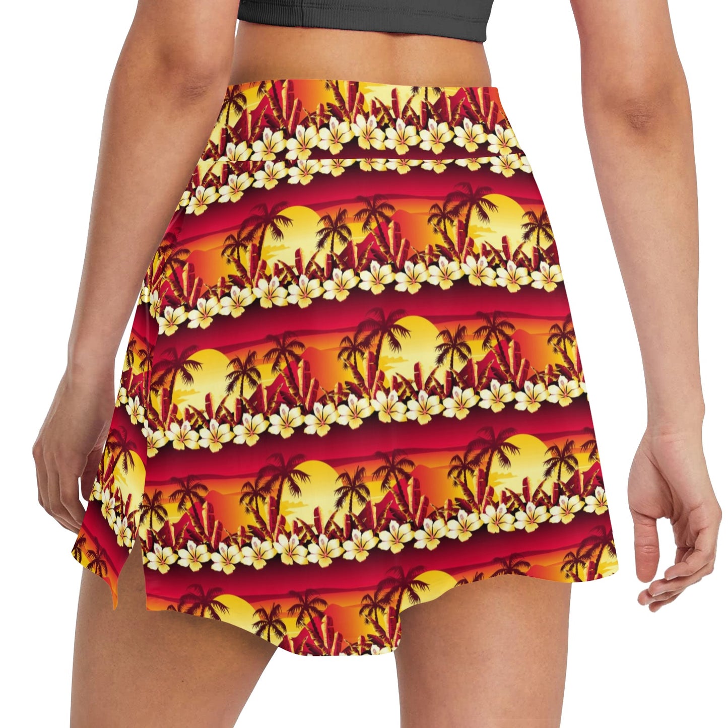 Hawaiian Tropical Sunset Hibiscus Print 17" Golf & Pickleball Skort with Pockets