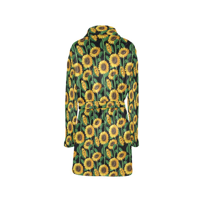 Sunflower Realistic Print Pattern Women's Fleece Robe