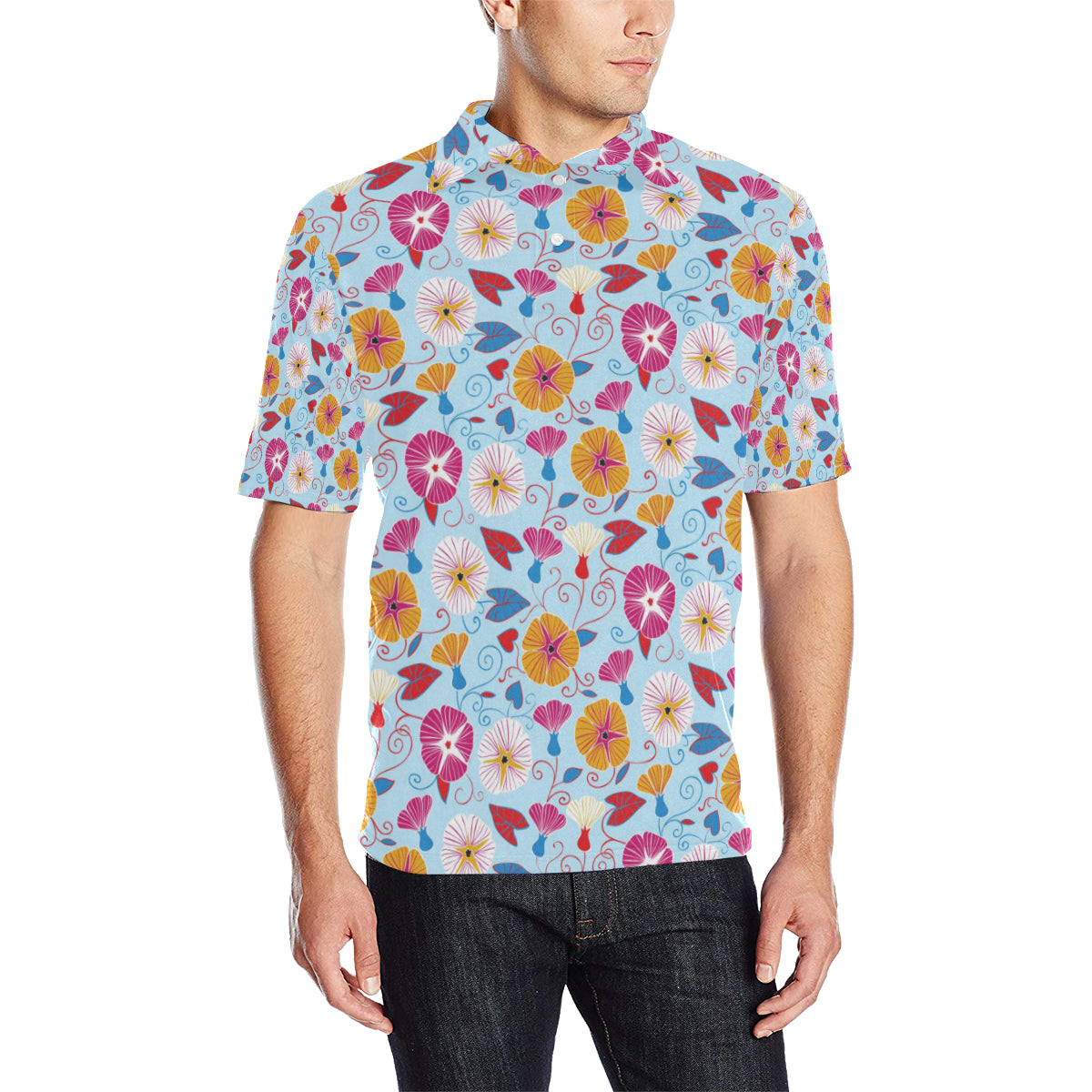 Morning Glory Pattern Print Design MG06 Men Polo Shirt