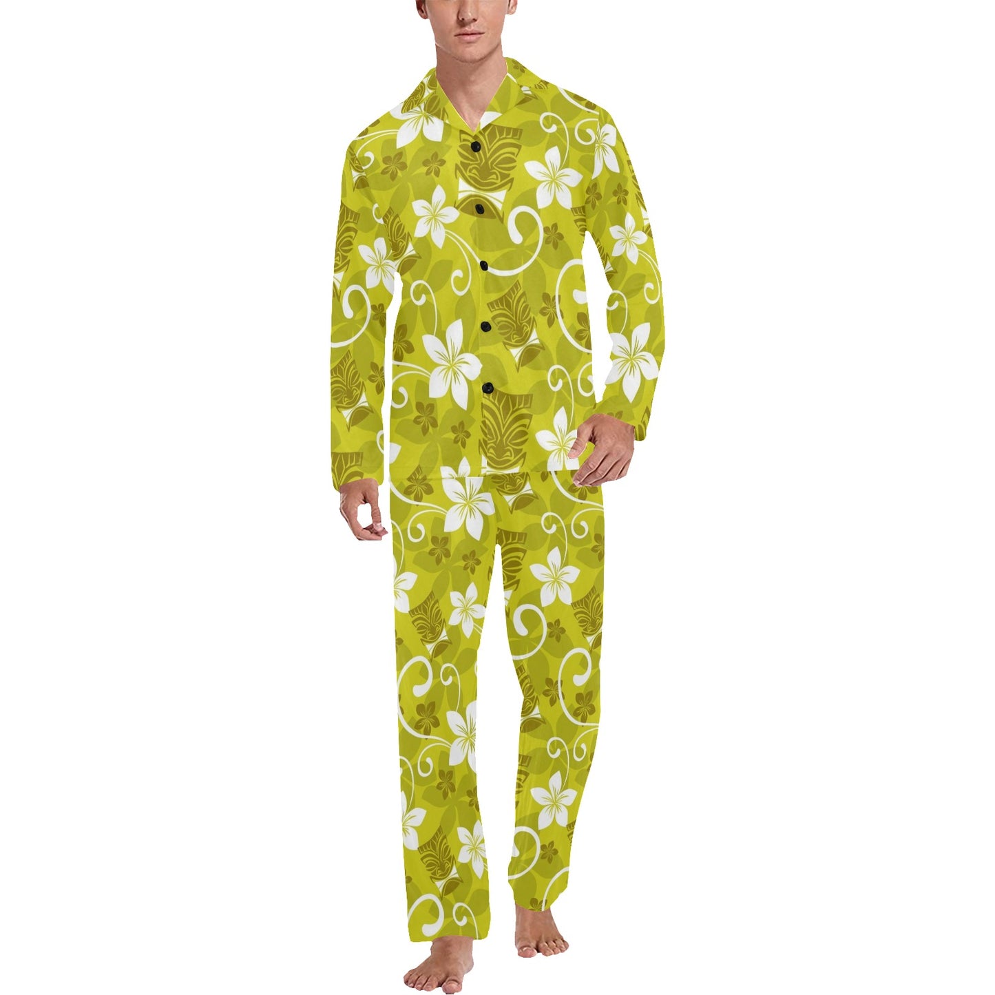 Hawaiian Themed Pattern Print Design H019 Men's Long Pajama Set