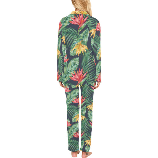 Bird Of Paradise Pattern Print Design BOP09 Women's Long Pajama Set