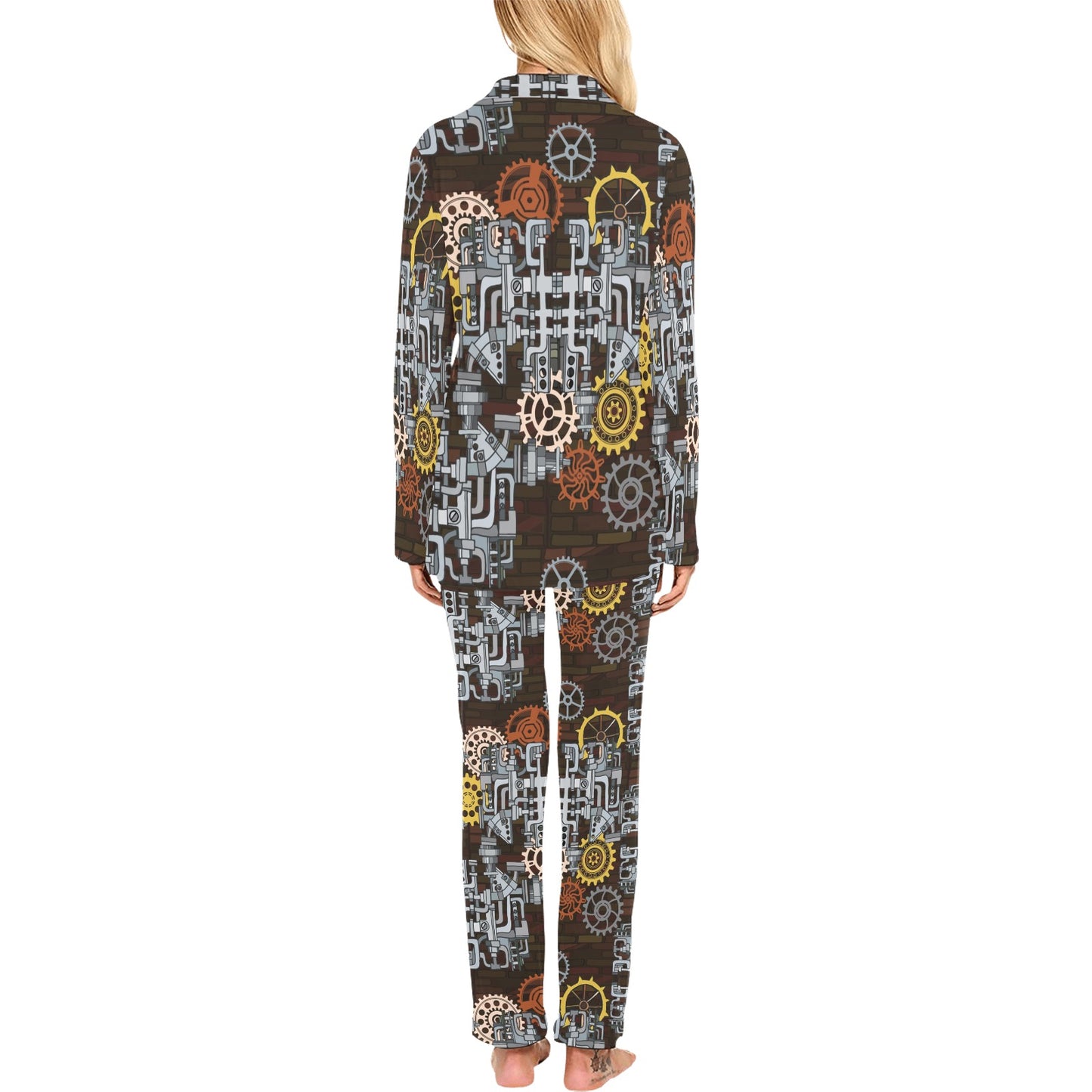 Mechanic Pattern Print Design 04 Women's Long Pajama Set