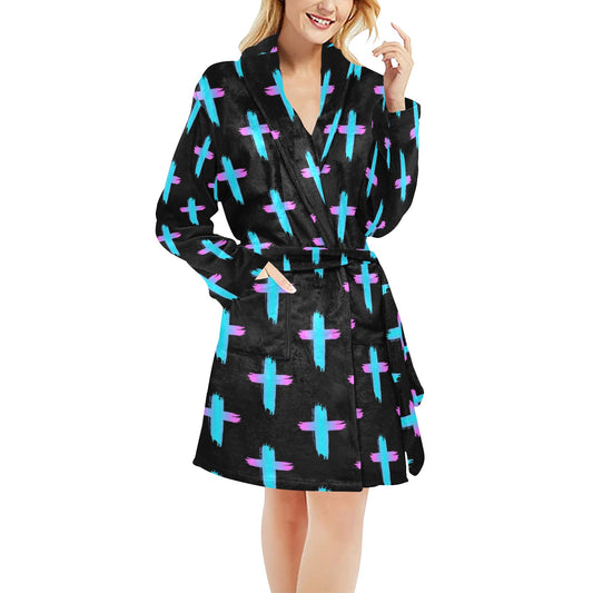 Christian Cross neon Pattern Women's Fleece Robe