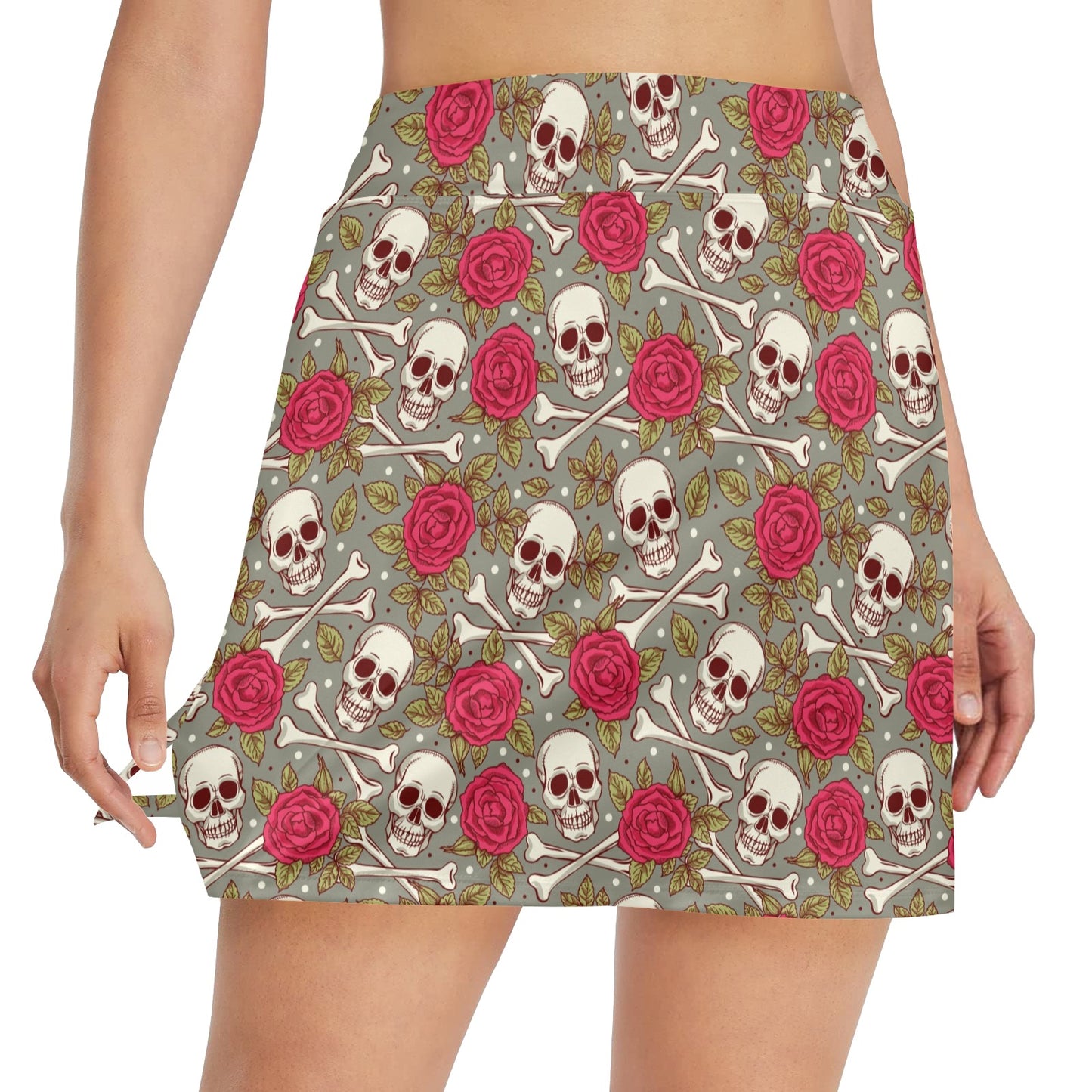 Skull Bone Rose Print Design LKS303 17" Golf & Pickleball Skort with Pockets