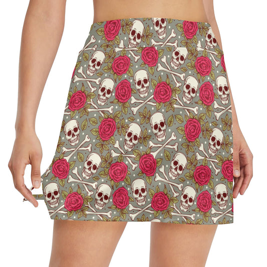 Skull Bone Rose Print Design LKS303 17" Golf & Pickleball Skort with Pockets