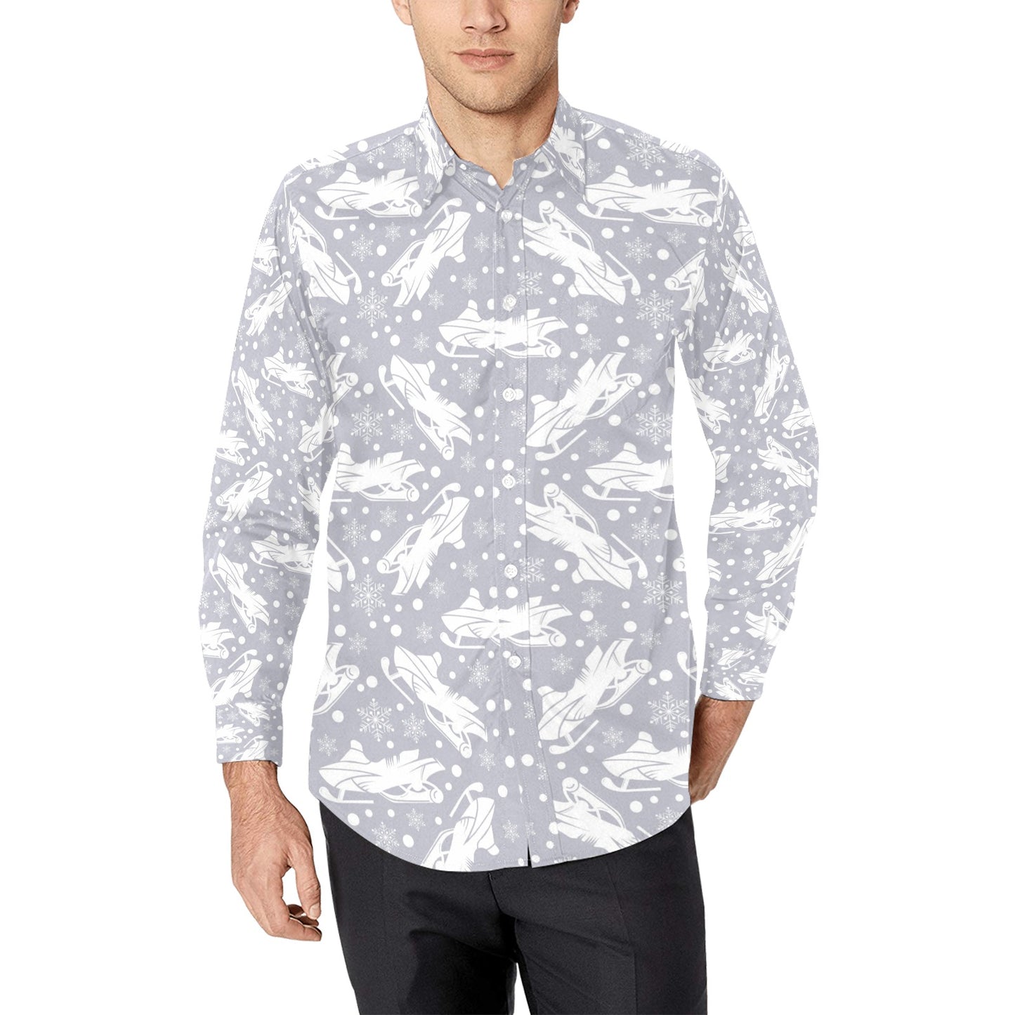 Snowmobile Print Design LKS302 Men's Long Sleeve Dress Shirt