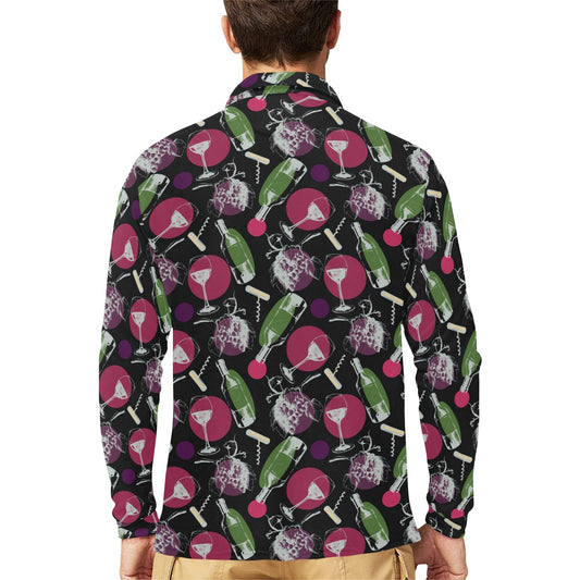 Wine Print Design LKS307 Long Sleeve Polo Shirt For Men's