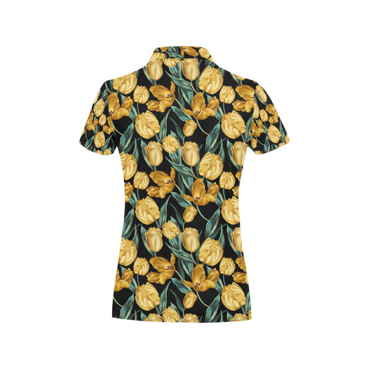 Elegant Yellow Tulip Print Women's Polo Shirt