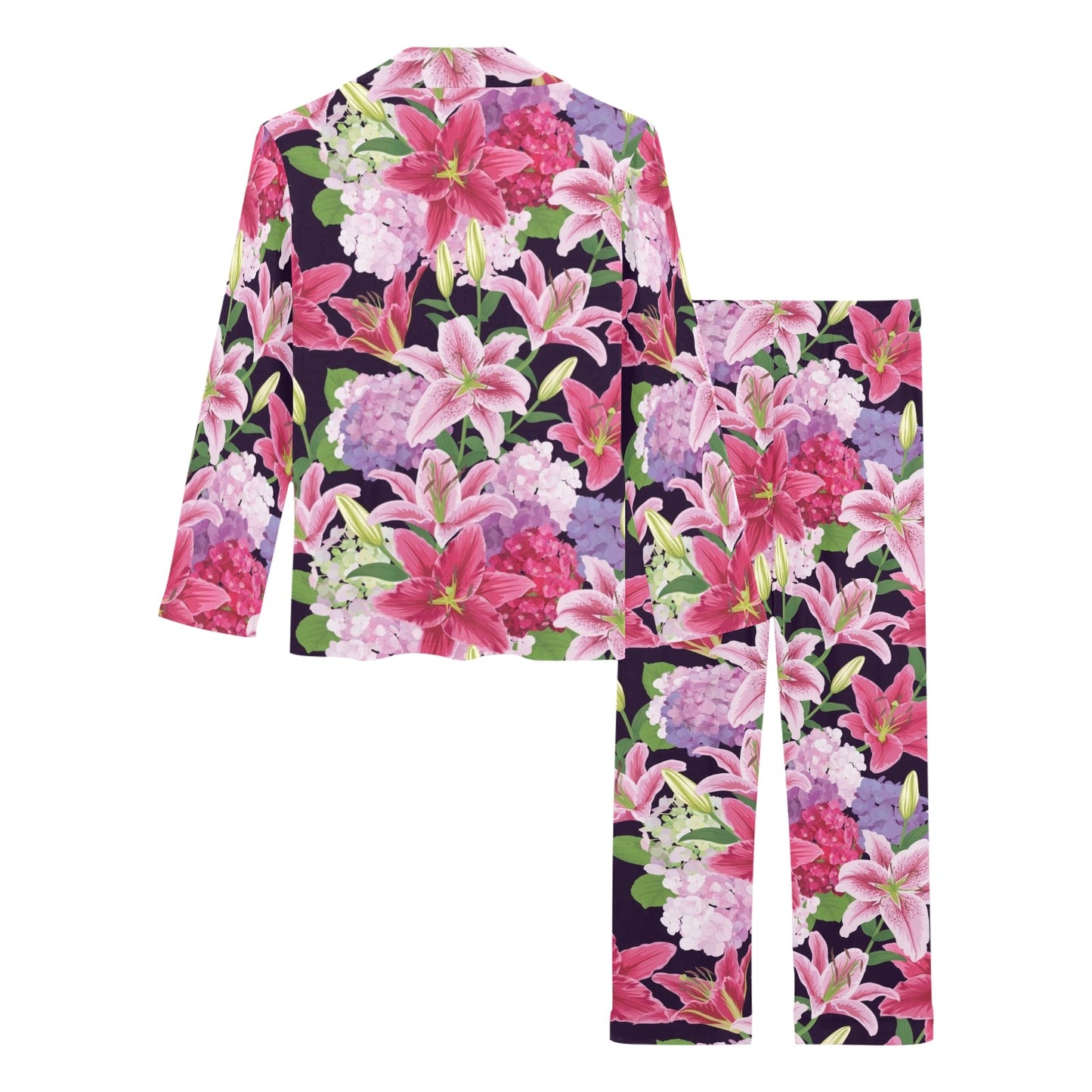 Lily Pattern Print Design LY017 Women's Long Pajama Set