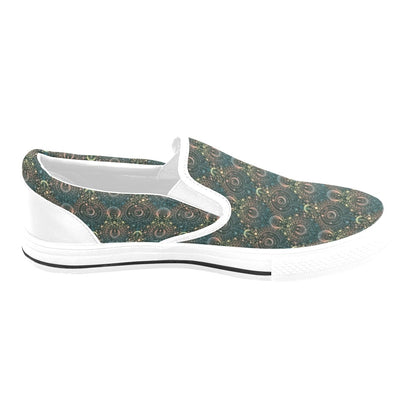 Sun Moon Print Design LKS307 White Slip Ons Canvas Women's Shoes
