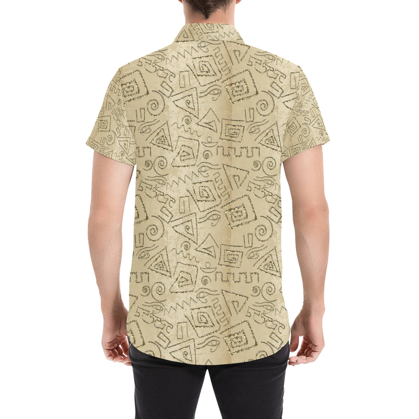 Ancient Greek Print Design LKS3013 Men Short Sleeve Button Up Shirt