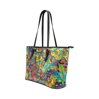 Psychedelic Trippy Flower Print Leather Tote Bag