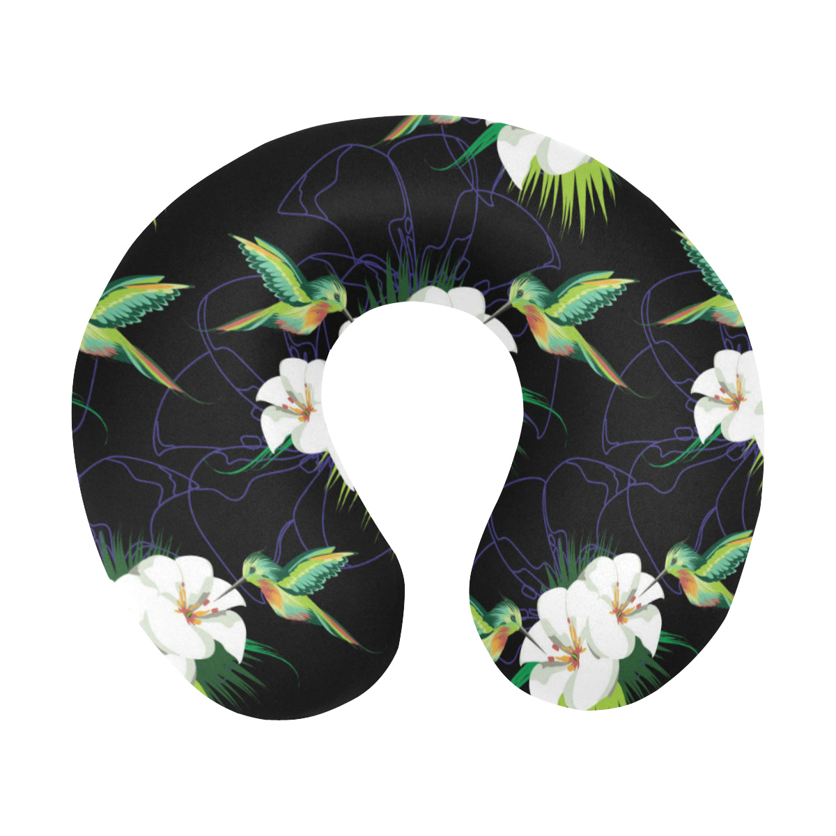 Hummingbird with Flower Pattern Print Design 03 U-Shaped Travel Neck Pillow