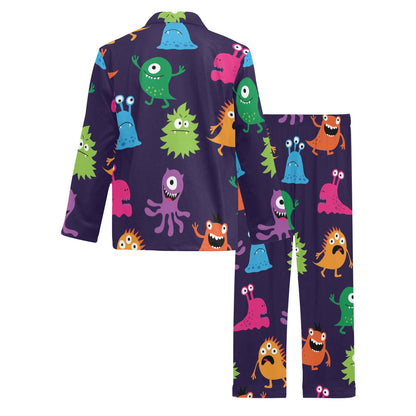 Monster Cartoon Pattern Print Design 02 Men's Long Pajama Set