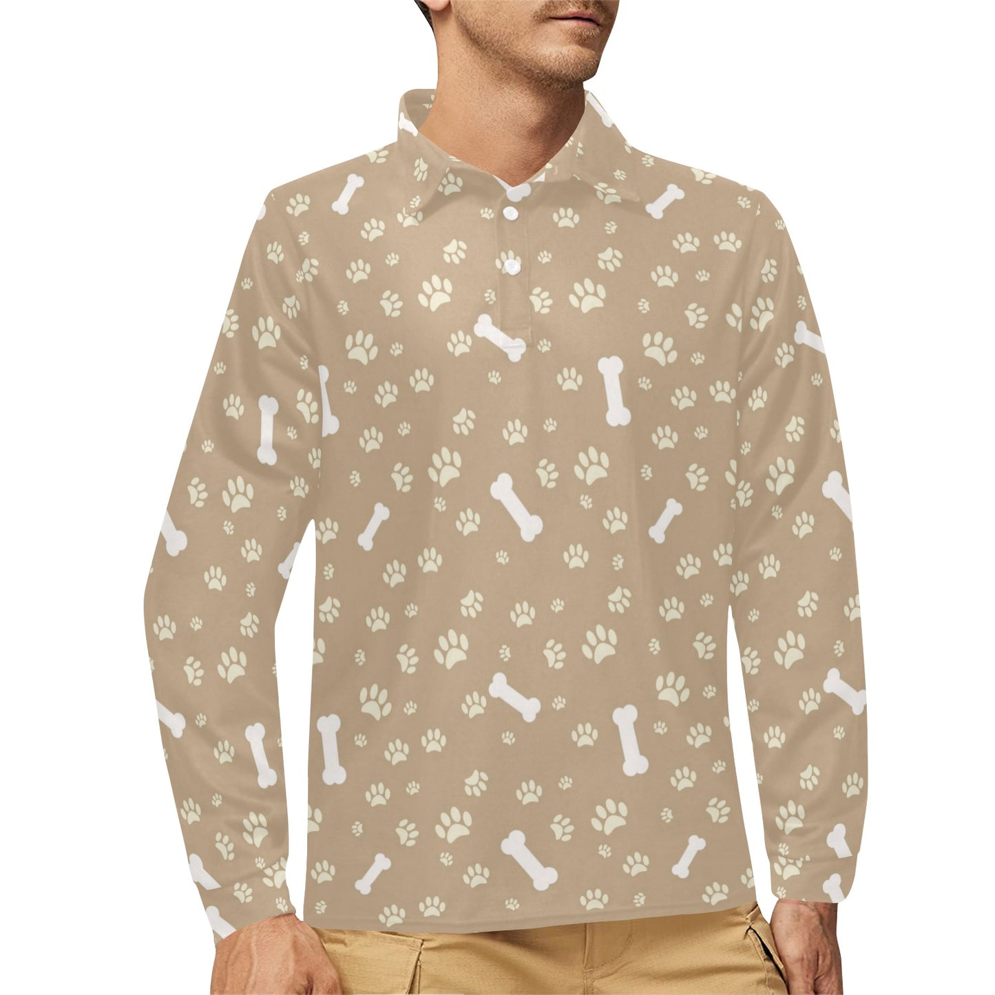 Dog Bone Paw Pattern Print Design 01 Long Sleeve Polo Shirt For Men's
