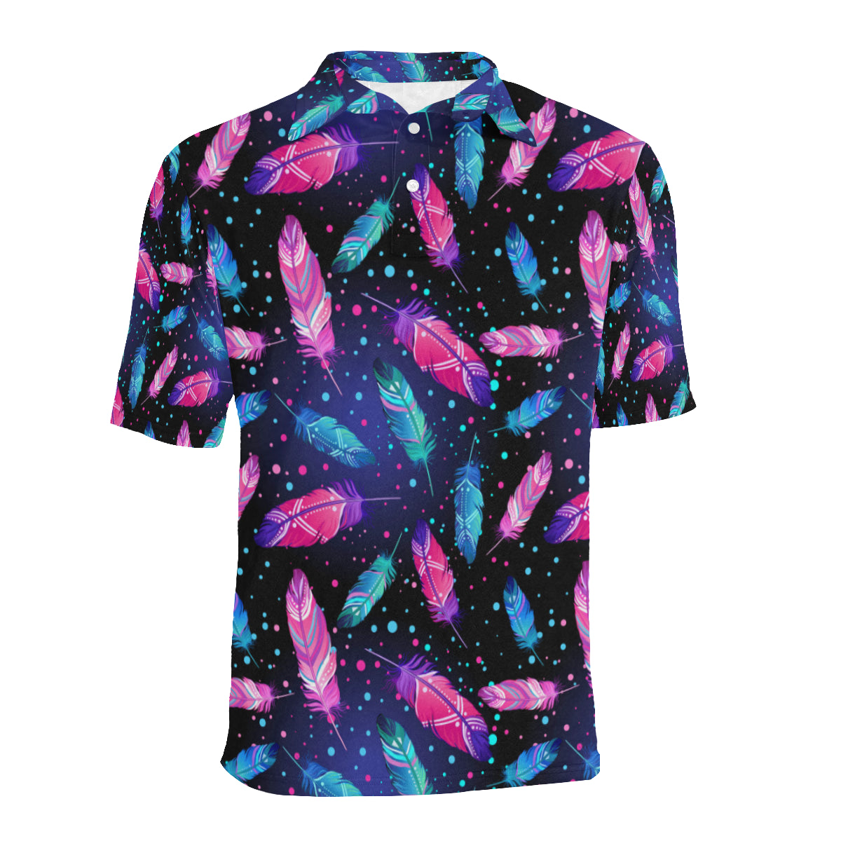 Feather Colorful Boho Design Print Men Polo Shirt