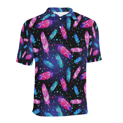 Feather Colorful Boho Design Print Men Polo Shirt