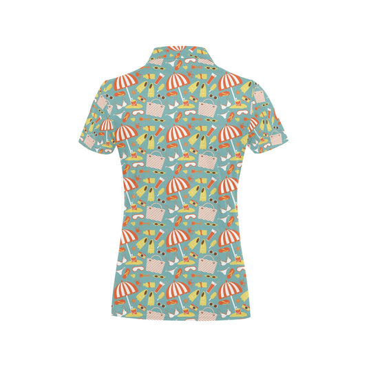 Beach Scene Pattern Print Design 02 Women's Polo Shirt