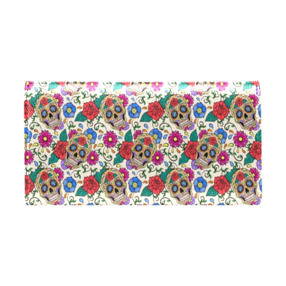 Sugar Skull Colorful Themed Print Women's Trifold Wallet