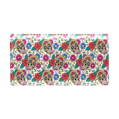 Sugar Skull Colorful Themed Print Women's Trifold Wallet