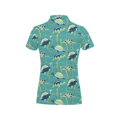 Sea Turtle Pattern Print Design T08 Women's Polo Shirt