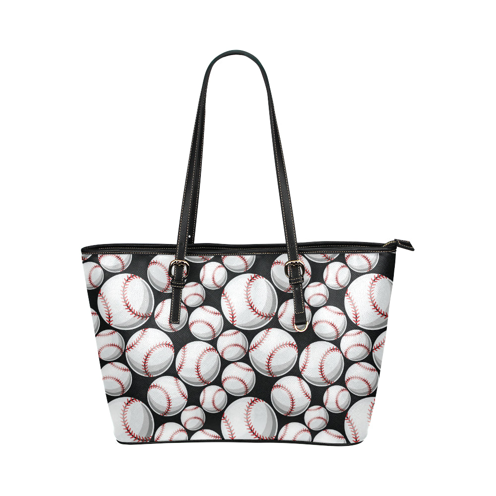 Baseball Black Background Leather Tote Bag