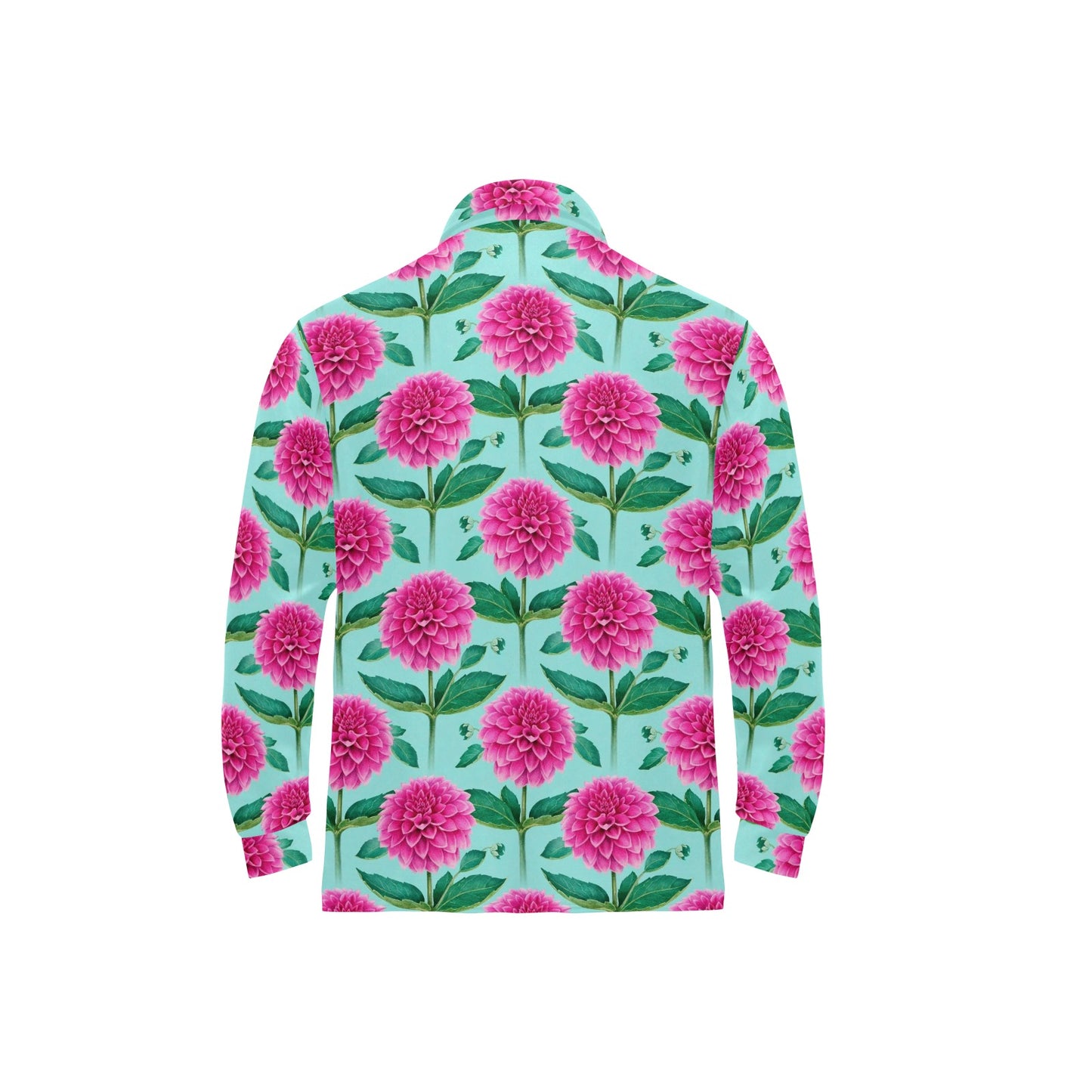 Dahlia Pattern Print Design DH08 Long Sleeve Polo Shirt For Men's