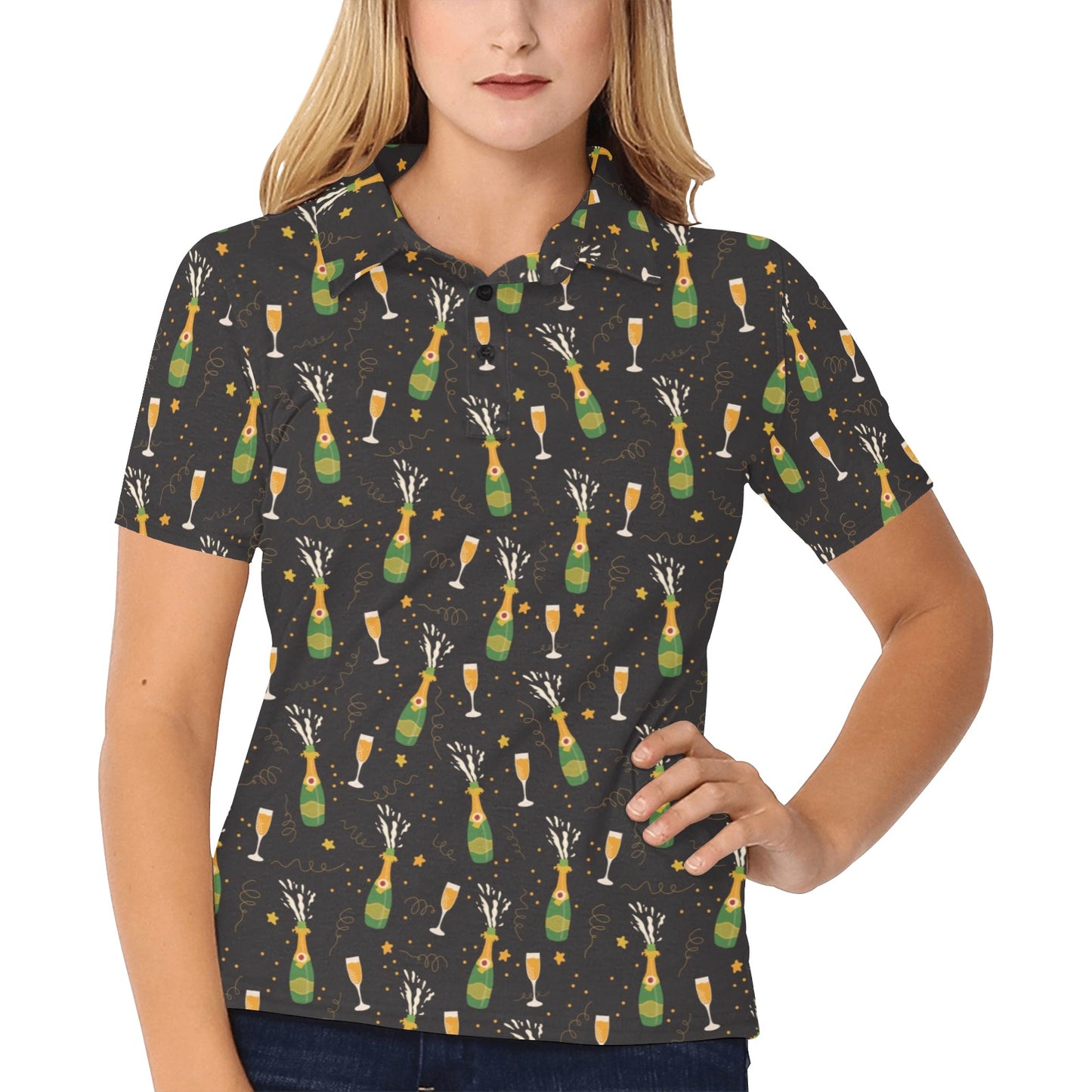 Champagne Pattern Print Design 04 Women's Polo Shirt