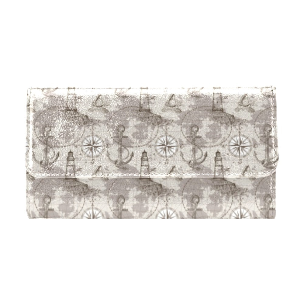 Nautical Map Design Themed Print Women's Trifold Wallet