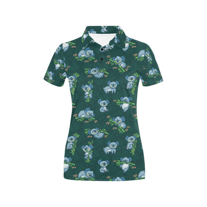 Koala Blue Design Print Women's Polo Shirt