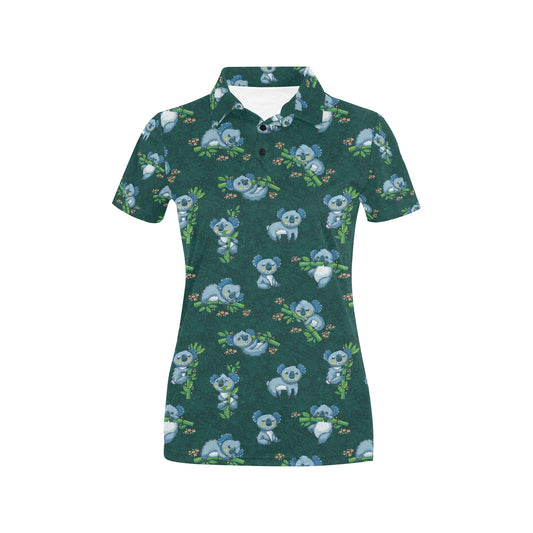 Koala Blue Design Print Women's Polo Shirt