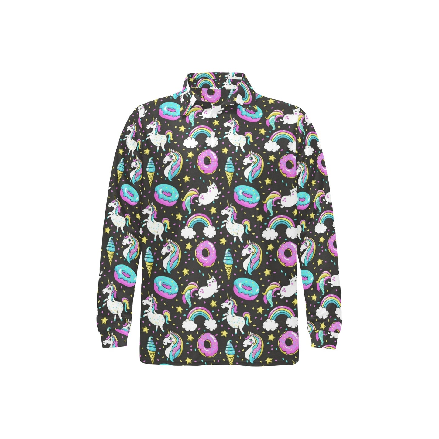 Donut Unicorn Pattern Print Design DN09 Long Sleeve Polo Shirt For Men's