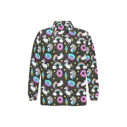 Donut Unicorn Pattern Print Design DN09 Long Sleeve Polo Shirt For Men's