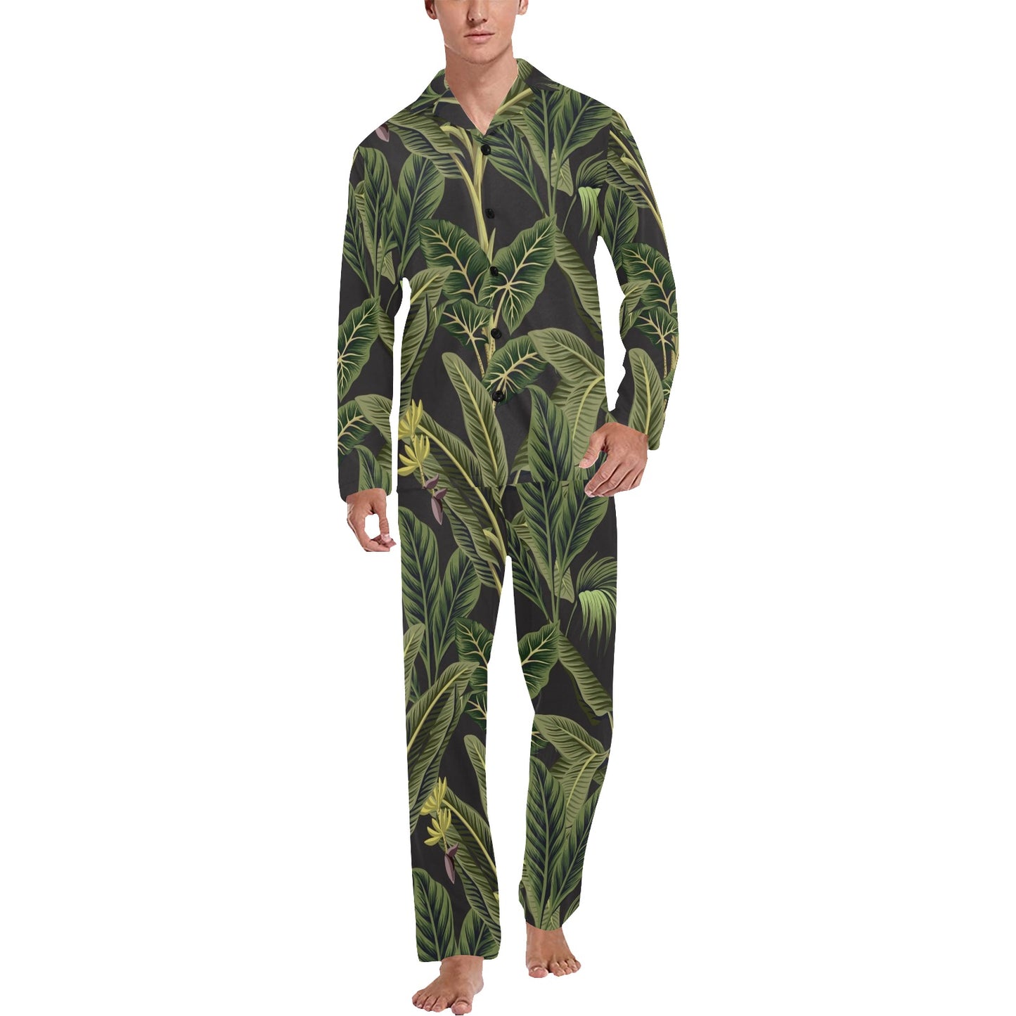 Banana Leaf Pattern Print Design BL04 Men's Long Pajama Set