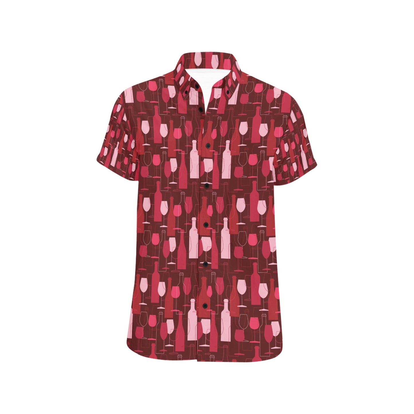 Wine Print Design LKS304 Men Short Sleeve Button Up Shirt