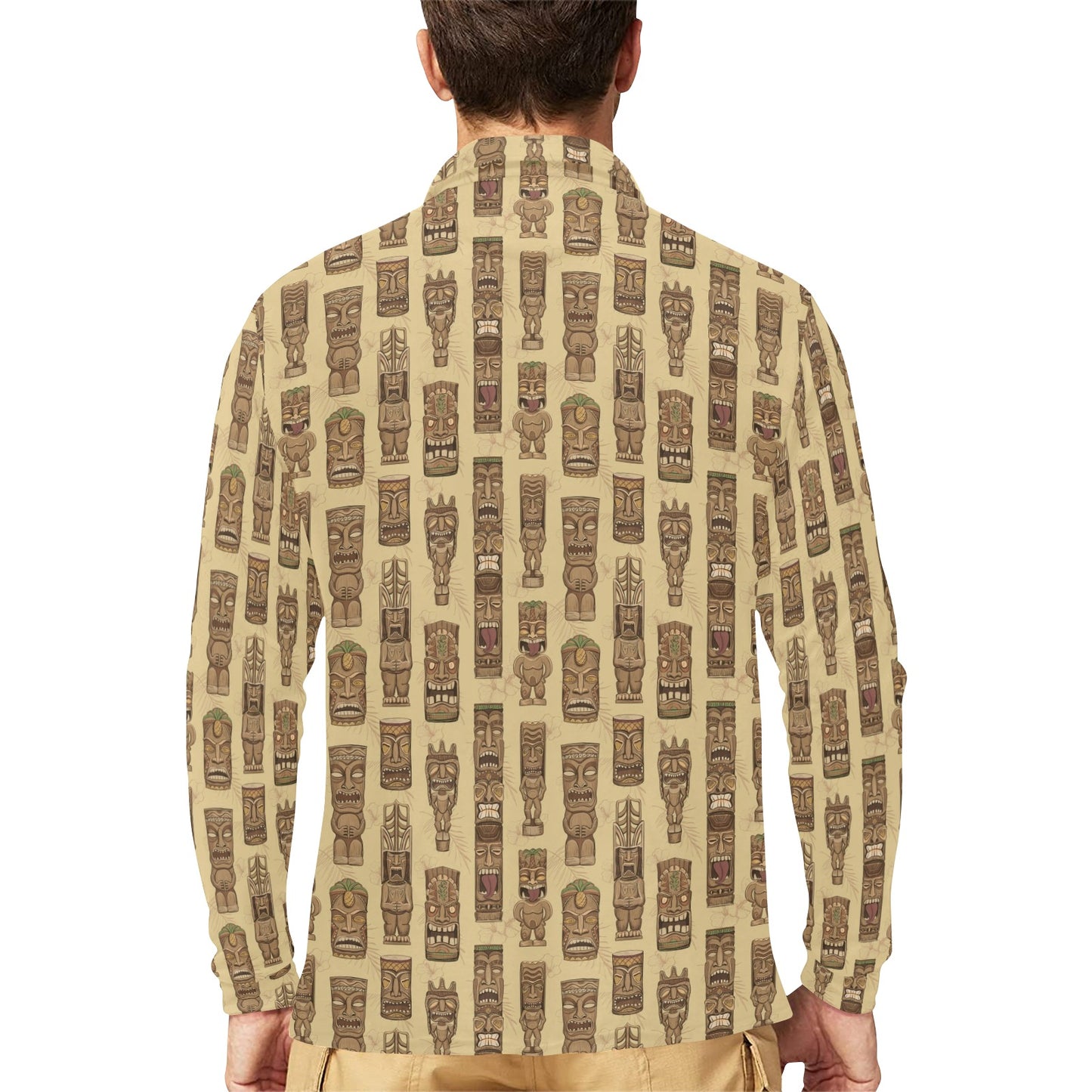 Totem Tiki Style Themed Design Long Sleeve Polo Shirt For Men's