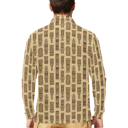 Totem Tiki Style Themed Design Long Sleeve Polo Shirt For Men's