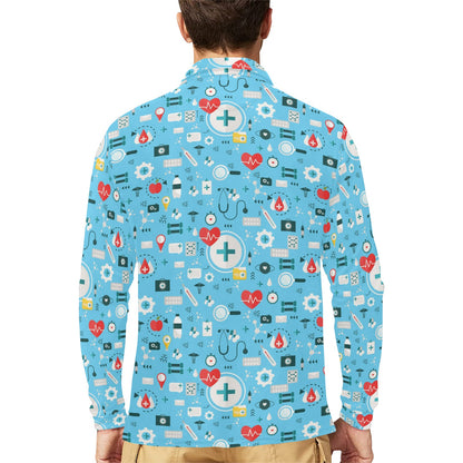 Medical Pattern Print Design 06 Long Sleeve Polo Shirt For Men's